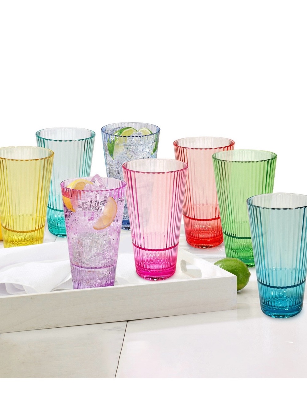 Multi Color Ribbed Acrylic Drinkware Set of 8